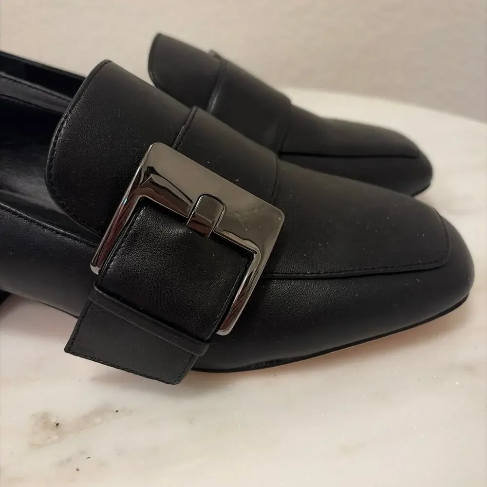 Deltan Veronica Black Leather Block Heel Pump